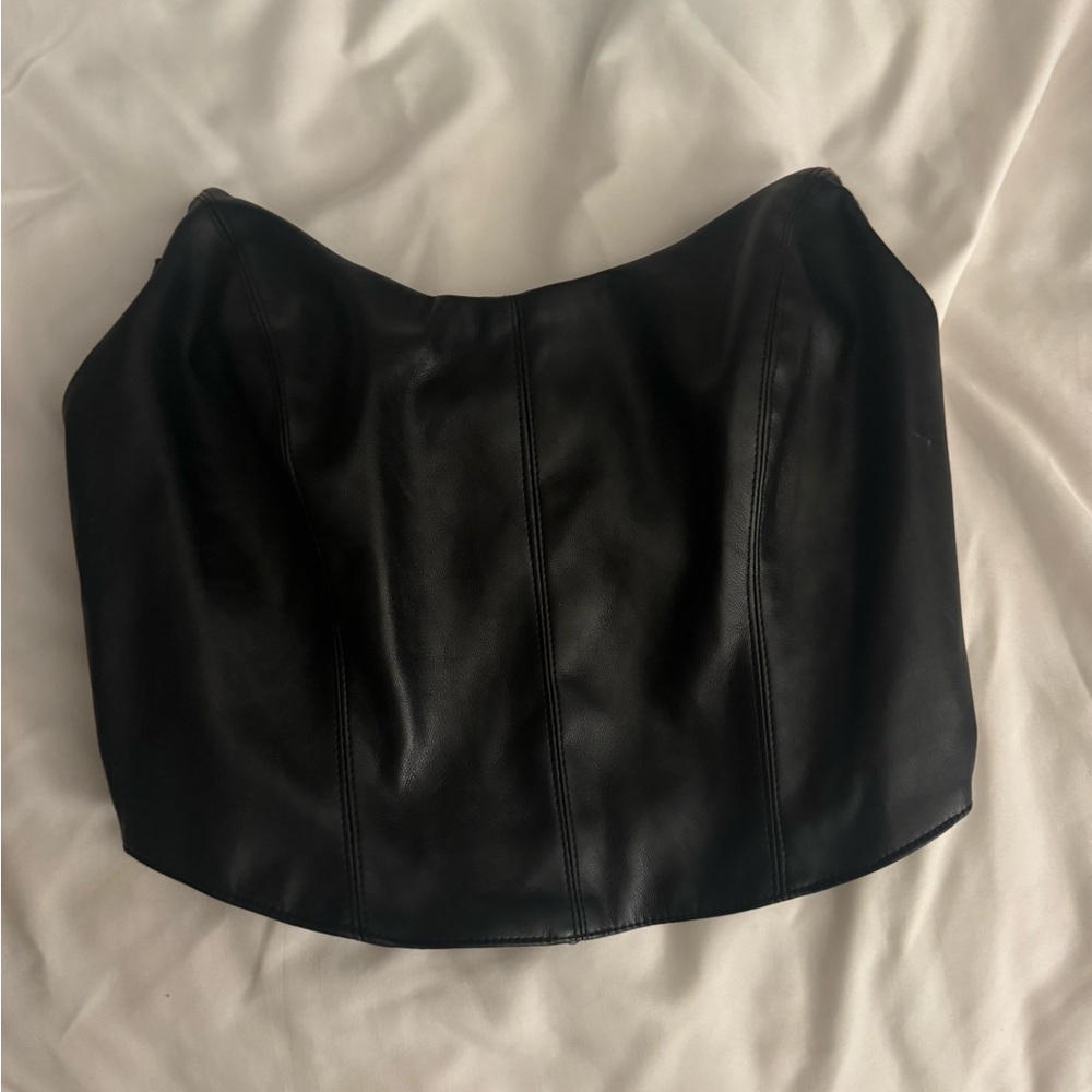 South Strapless Leather Top
